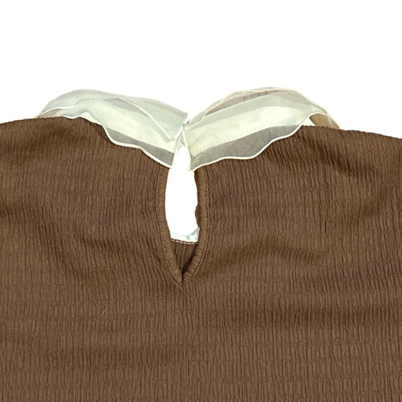 Faith and Joy Embroidered Collar Brown Shirt - Size L - Picture 4 of 6
